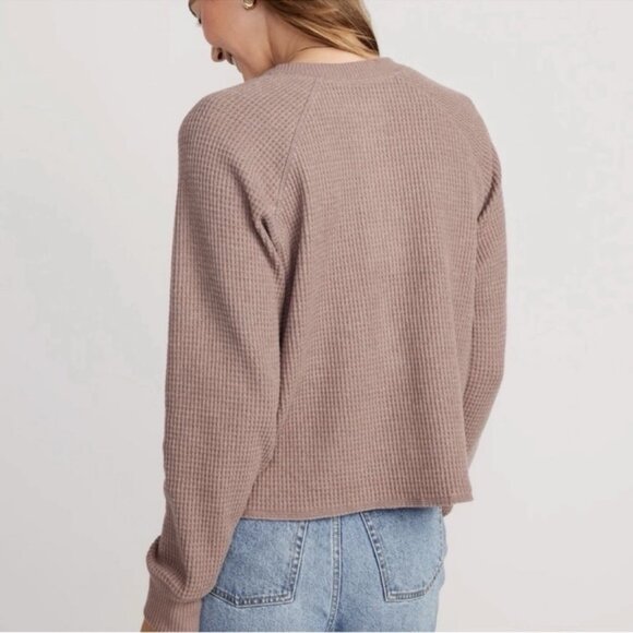 Old Navy Mushroom Brown Henley Thermal Waffle Cropped Shirt Womens Medium - Picture 3 of 11